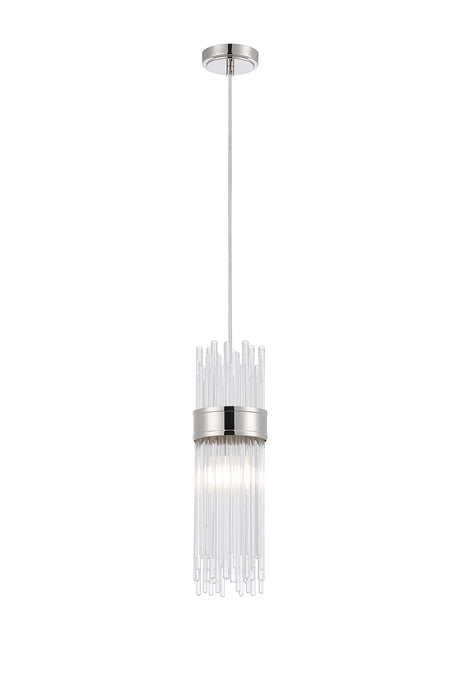Charlton Single Pendant, 1 Light E14, IP44, Polished Nickel/Clear
