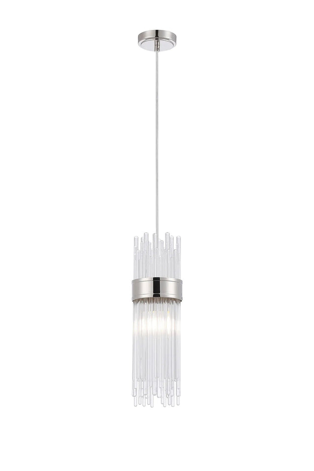 Charlton Single Pendant, 1 Light E14, IP44, Polished Nickel/Clear