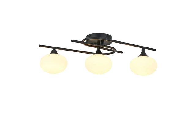 Cherry Flush Ceiling, 3 x G9, IP44, Satin Black/Opal Glass