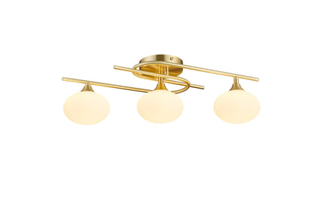 Cherry Flush Ceiling, 3 x G9, IP44, Satin Brass/Opal Glass