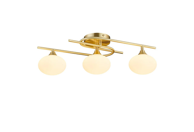 Cherry Flush Ceiling, 3 x G9, IP44, Satin Brass/Opal Glass