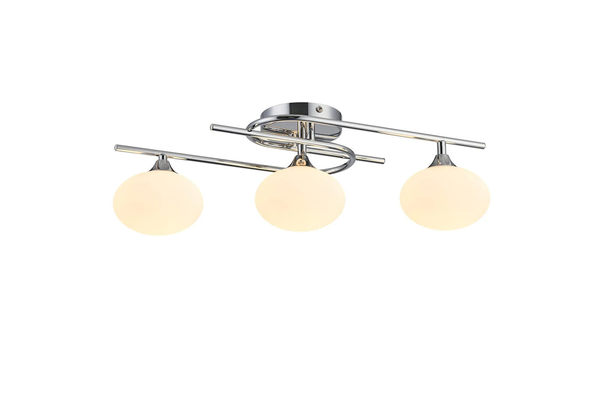 Cherry Flush Ceiling, 3 x G9, IP44, Polished Chrome/Opal Glass