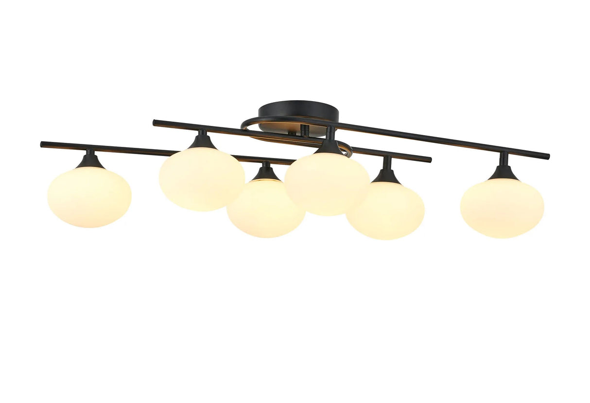 Cherry Flush Ceiling, 6 x G9, IP44, Satin Black/Opal Glass