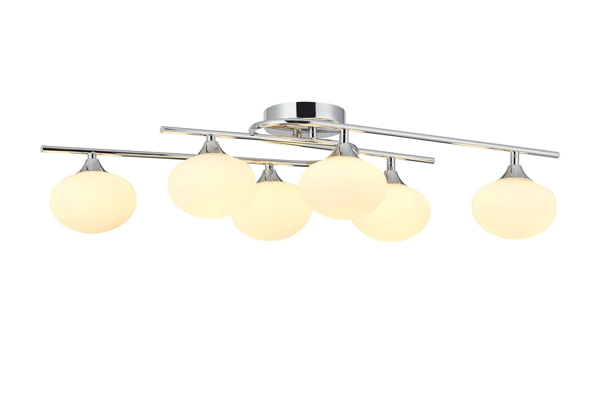 Cherry Flush Ceiling, 6 x G9, IP44, Polished Chrome/Opal Glass