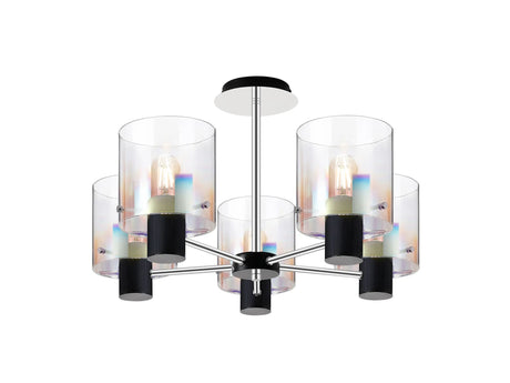 Chisholm Semi Flush Light, 5 x E27, Black/Iridescent Fade Glass