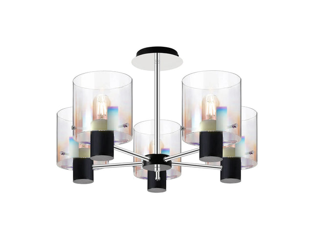Chisholm Semi Flush Light, 5 x E27, Black/Iridescent Fade Glass