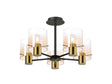 Chisholm 60cm Semi Flush Light, 5 x E27, Brass/Sand Black/Amber Fade Glass
