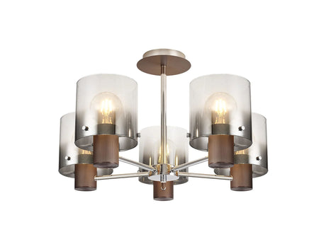 Chisholm Semi Flush Light, 5 x E27, Mocha/Smoke Fade Glass