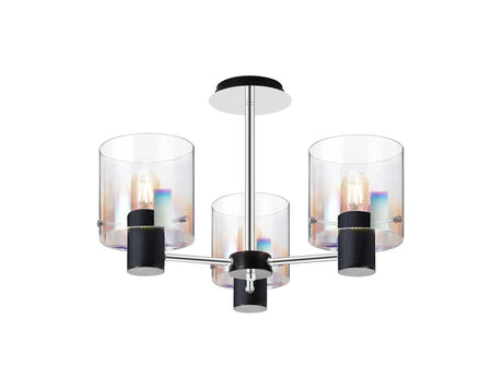 Chisholm Semi Flush Light, 3 x E27, Black/Iridescent Fade Glass