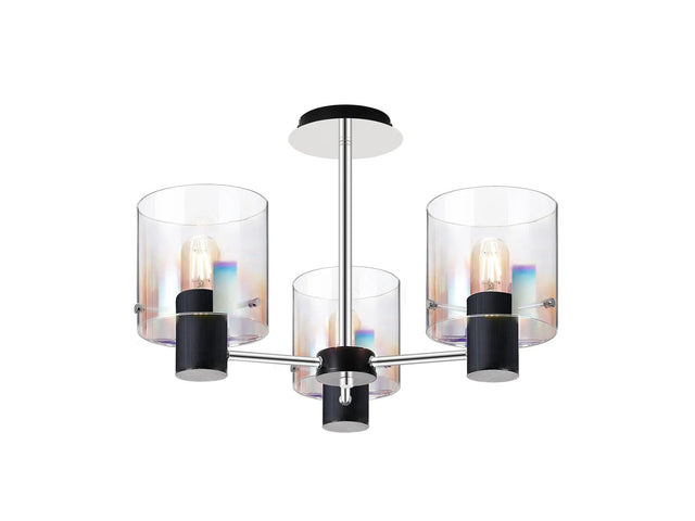 Chisholm Semi Flush Light, 3 x E27, Black/Iridescent Fade Glass