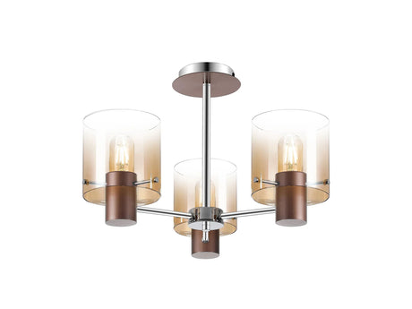 Chisholm Semi Flush Light, 3 x E27, Mocha/Amber Fade Glass