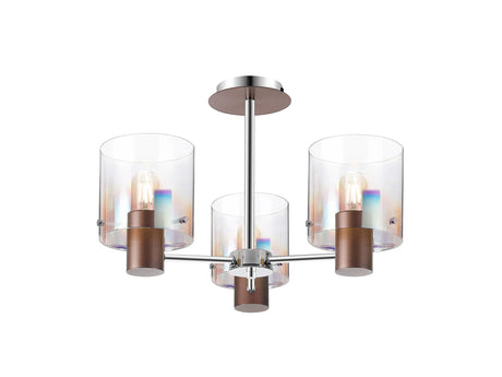 Chisholm Semi Flush Light, 3 x E27, Mocha/Iridescent Fade Glass