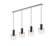 Chisholm Linear Pendant, 4 Light Adjustable E27, Black/Polished Chrome/Amber Fade Glass