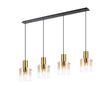 Chisholm Linear Pendant, 4 Light Adjustable E27, Brass/Sand Black/Polished Chrome/Amber Fade Glass