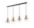 Chisholm Linear Pendant, 4 Light Adjustable E27, Brass/Sand Black/Polished Chrome/Iridescent Fade Glass