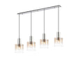 Chisholm Linear Pendant, 4 Light Adjustable E27, Polished Nickel/Black/Amber Fade Glass