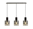 Chisholm Linear Pendant, 3 Light Adjustable E27, Black/Smoke Fade Glass