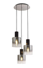 Chisholm Round Pendant, 3 Light Adjustable E27, Black/Smoke Fade Glass