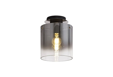 Chisholm Round Ceiling Flush, 1 Light Flush Fitting E27, Black/Smoke Fade Glass