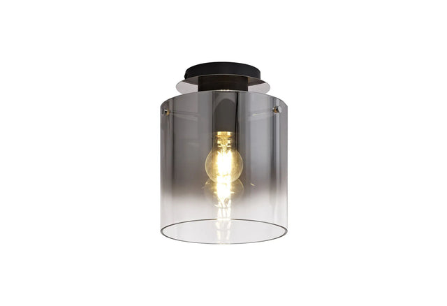 Chisholm Round Ceiling Flush, 1 Light Flush Fitting E27, Black/Smoke Fade Glass