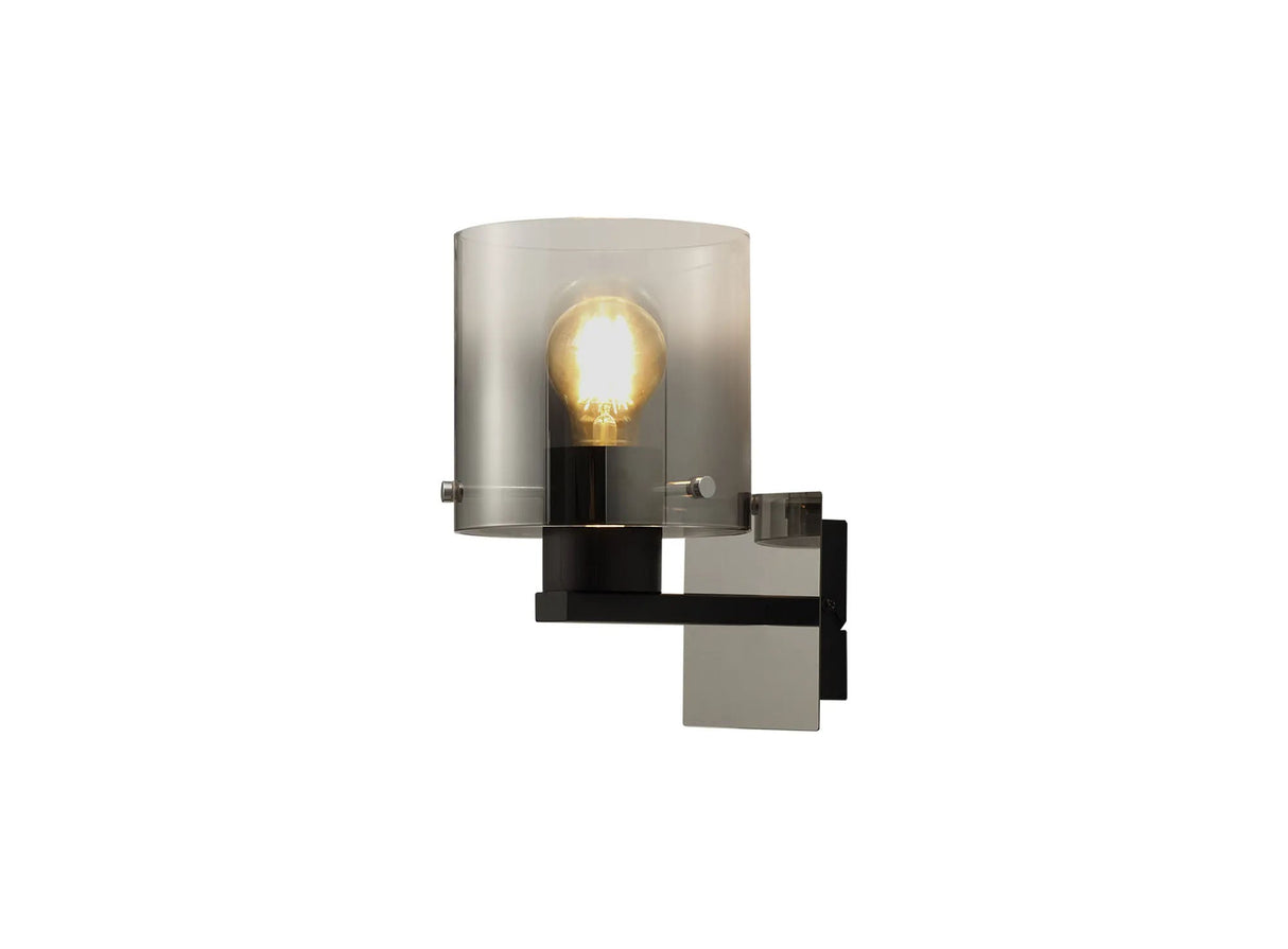 Chisholm Single Switched Wall Lamp, 1 Light, E27, Black/Smoke Fade Glass