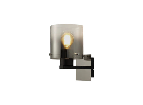 Chisholm Single Switched Wall Lamp, 1 Light, E27, Black/Smoke Fade Glass