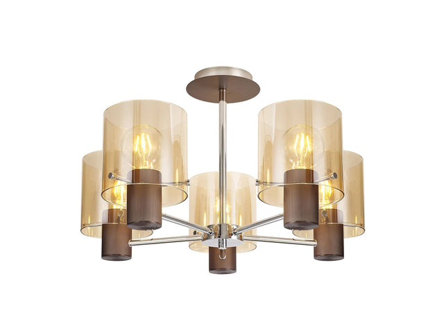 Chisholm Semi Flush Light, 5 x E27, Mocha/Amber Glass