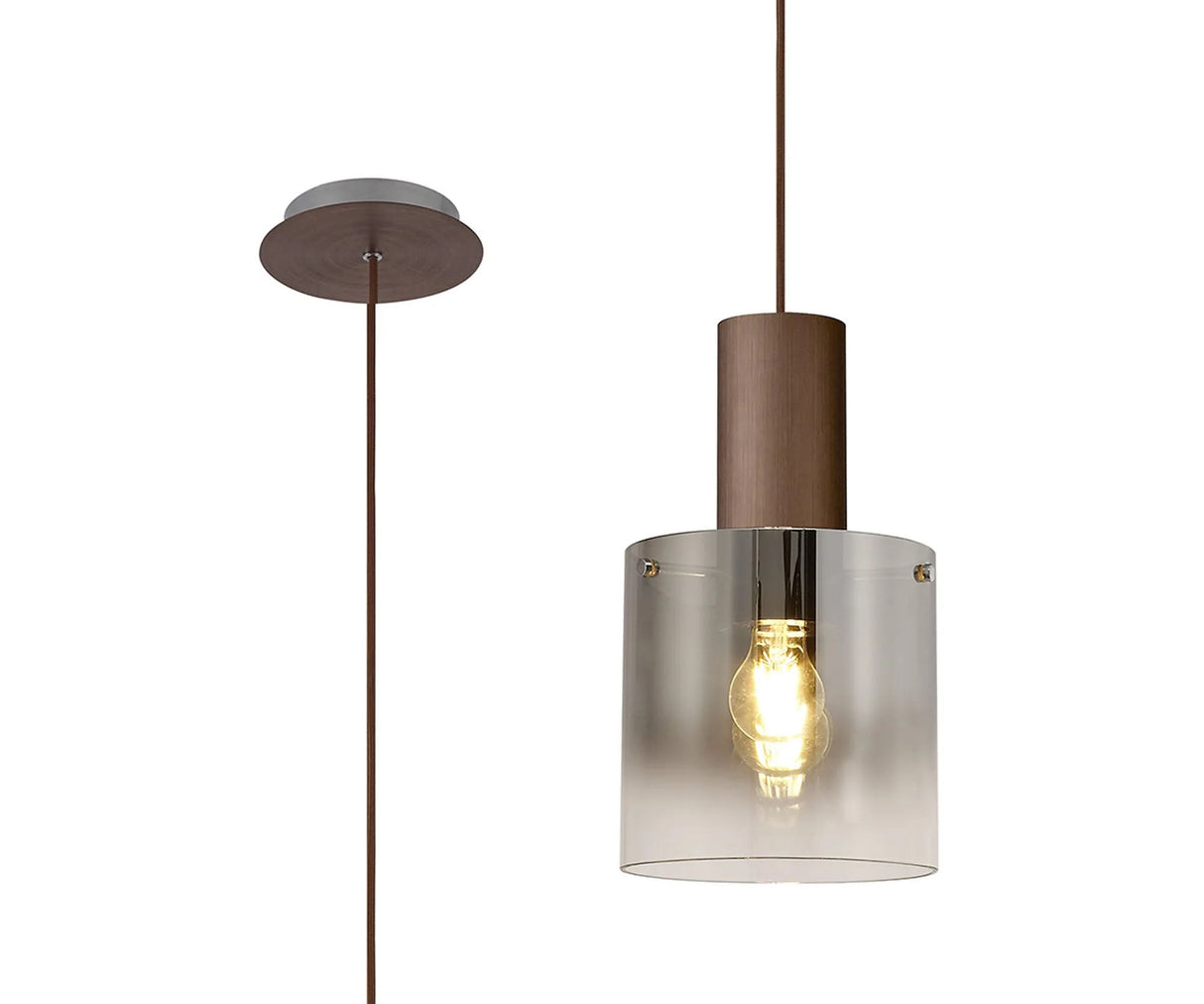 Chisholm Single Pendant, 1 Light Adjustable E27, Mocha/Smoke Fade Glass