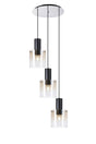 Chisholm Round Pendant, 3 Light Adjustable E27, Black/Amber Fade Glass