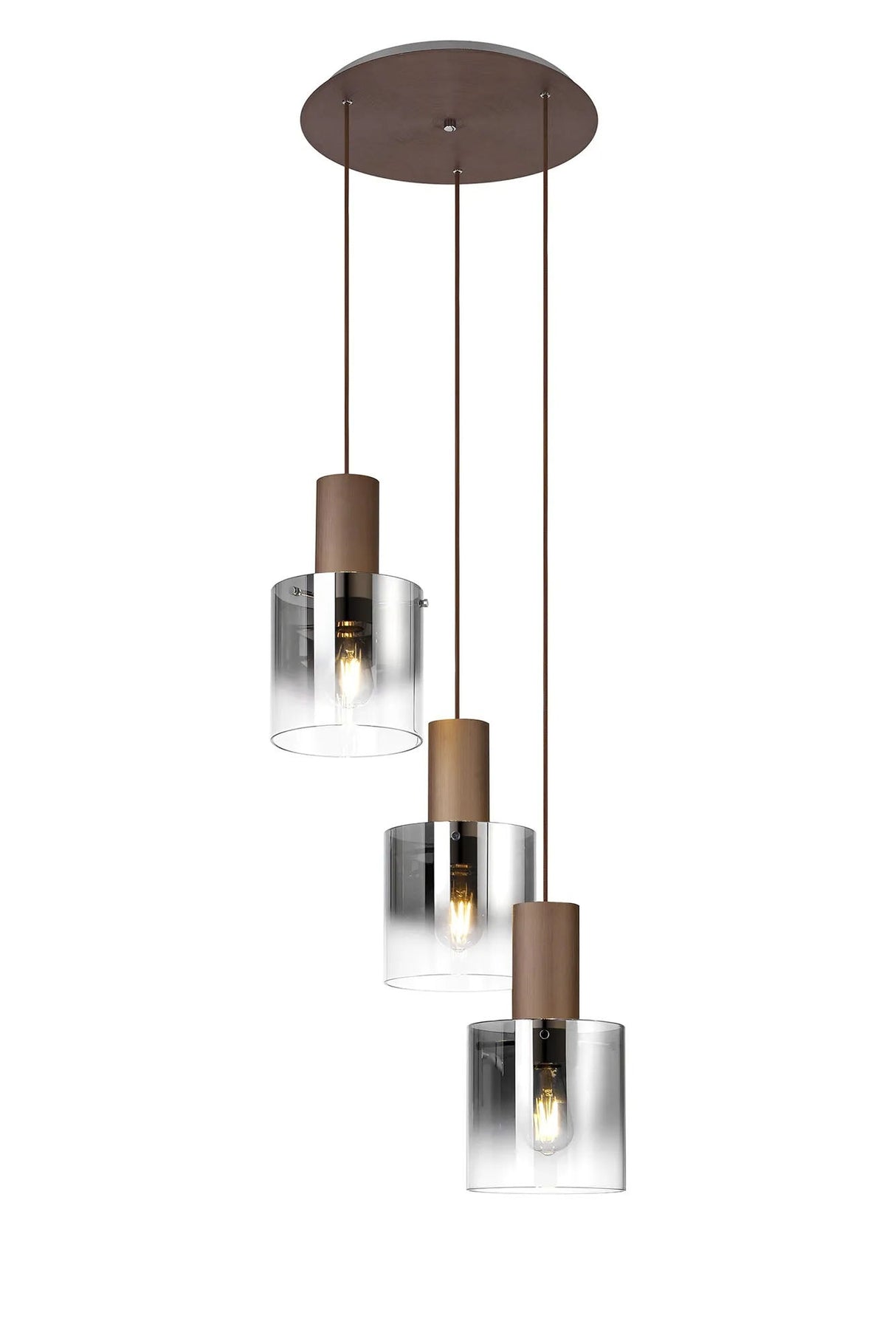 Chisholm Round Pendant, 3 Light Adjustable E27, Mocha/Smoke Fade Glass