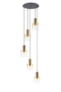 Chisholm 65cm Round Pendant, 5 Light Adjustable E27, Brass/Sand Black/Amber Fade Glass