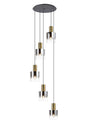 Chisholm 65cm Round Pendant, 5 Light Adjustable E27, Brass/Sand Black/Smoke Fade Glass