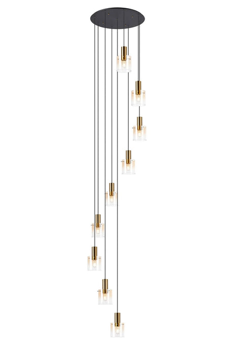 Chisholm 80cm Round Pendant, 9 Light Adjustable E27, Brass/Sand Black/Amber Fade Glass Item Weight: 22kg