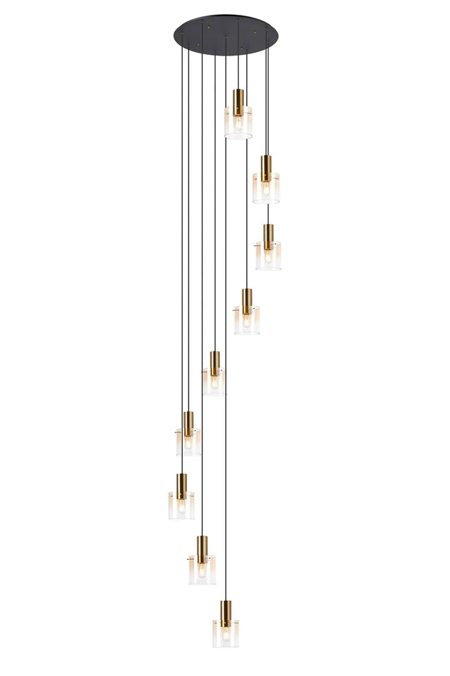 Chisholm 80cm Round Pendant, 9 Light Adjustable E27, Brass/Sand Black/Amber Fade Glass Item Weight: 22kg