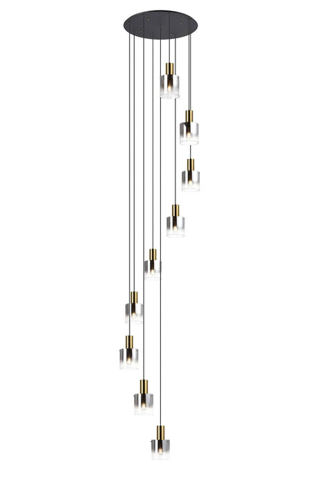 Chisholm 80cm Round Pendant, 9 Light Adjustable E27, Brass/Sand Black/Smoke Fade Glass Item Weight: 22kg