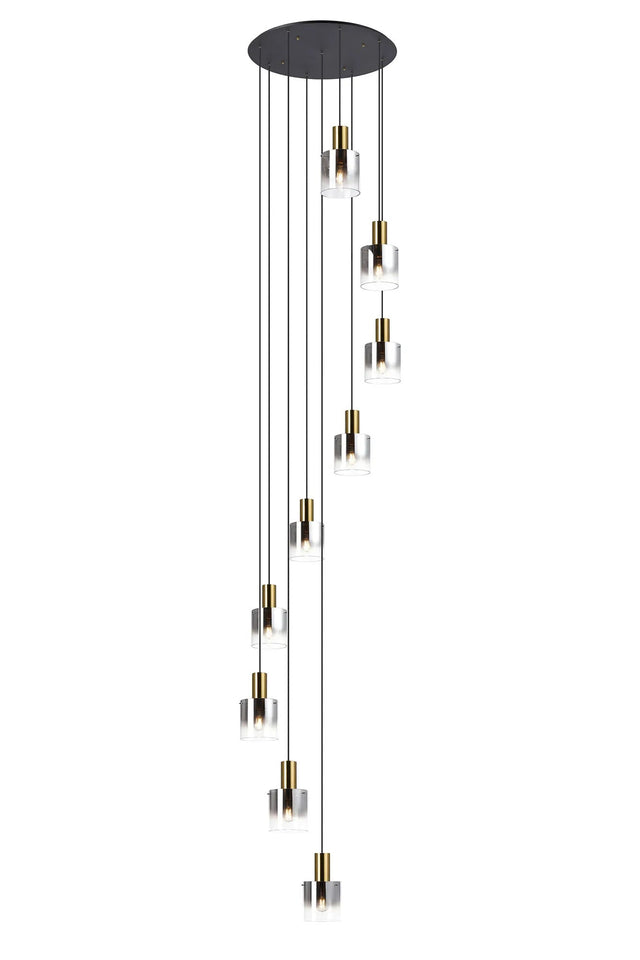 Chisholm 80cm Round Pendant, 9 Light Adjustable E27, Brass/Sand Black/Smoke Fade Glass Item Weight: 22kg