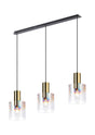 Chisholm Linear Pendant, 3 Light Adjustable E27, Brass/Sand Black/Iridescent Fade Glass
