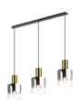 Chisholm Linear Pendant, 3 Light Adjustable E27, Brass/Sand Black/Smoke Fade Glass