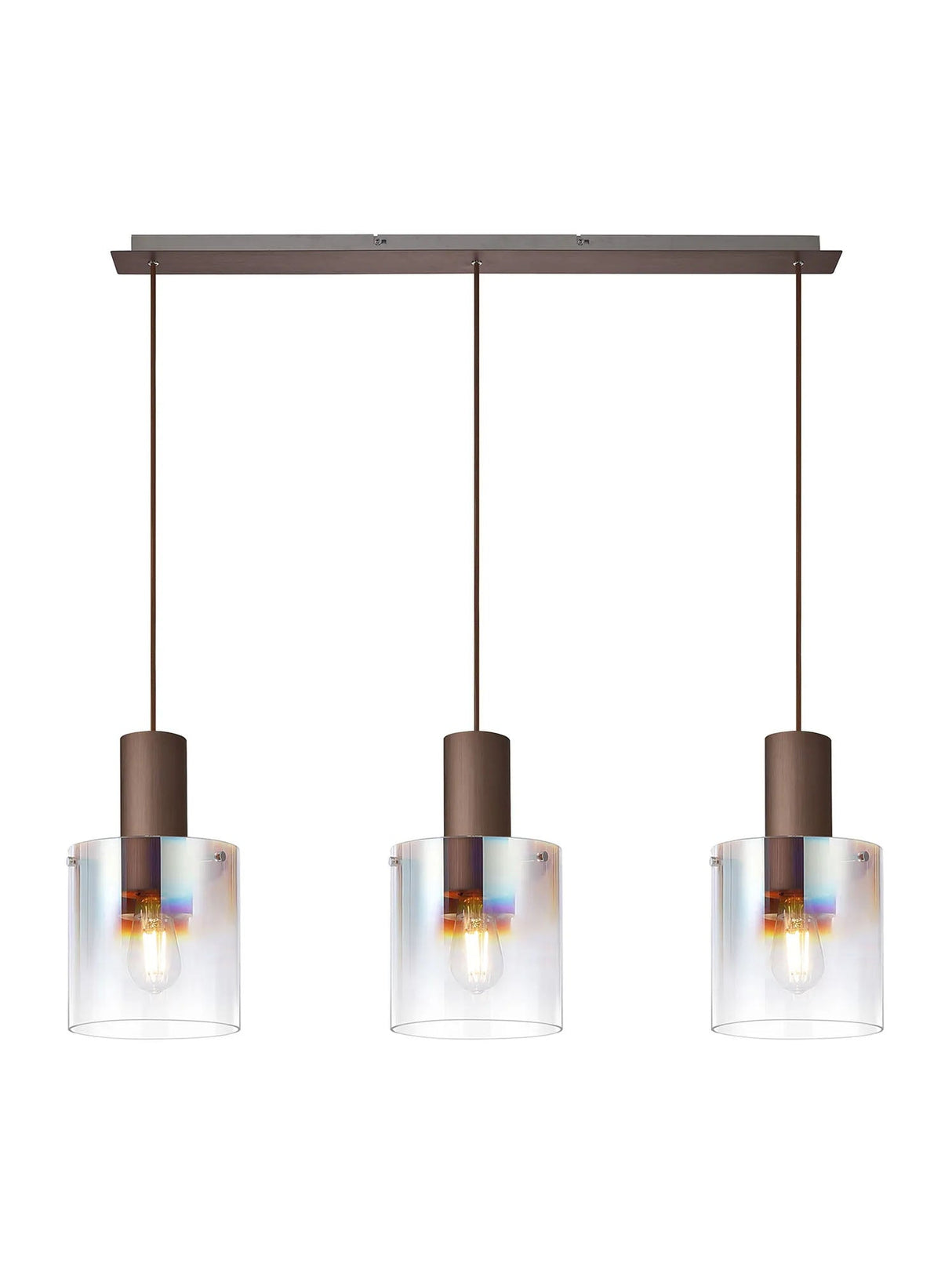 Chisholm Linear Pendant, 3 Light Adjustable E27, Mocha/Iridescent Fade Glass