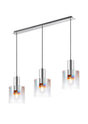 Chisholm Linear Pendant, 3 Light Adjustable E27, Polished Nickel/Black/Iridescent Fade Glass