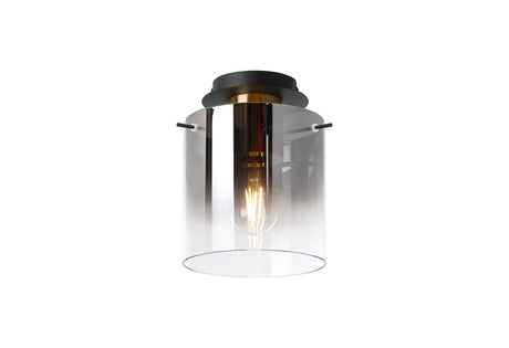 Chisholm 20cm Round Ceiling Flush, 1 Light Flush Fitting E27, Brass/Sand Black/Smoke Fade Glass