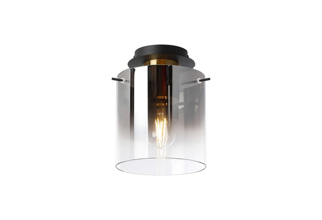 Chisholm 20cm Round Ceiling Flush, 1 Light Flush Fitting E27, Brass/Sand Black/Smoke Fade Glass