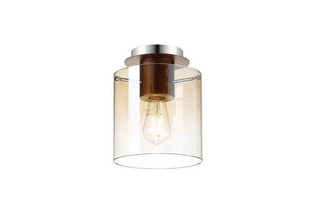 Chisholm Round Ceiling Flush, 1 Light Flush Fitting E27, Mocha/Amber Fade Glass