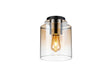 Chisholm Round Ceiling Flush, 1 Light Flush Fitting E27, Polished Nickel/Black/Amber Fade Glass