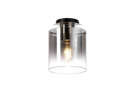 Chisholm Round Ceiling Flush, 1 Light Flush Fitting E27, Polished Nickel/Black/Smoke Fade Glass