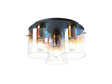 Chisholm 37cm Round Ceiling Flush, 3 Light Flush Fitting, Brass/Sand Black/Iridescent Fade Glass