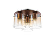Chisholm Round Ceiling Flush, 3 Light Flush Fitting, Mocha/Amber Fade Glass