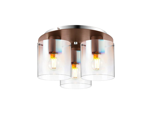 Chisholm Round Ceiling Flush, 3 Light Flush Fitting, Mocha/Iridescent Fade Glass