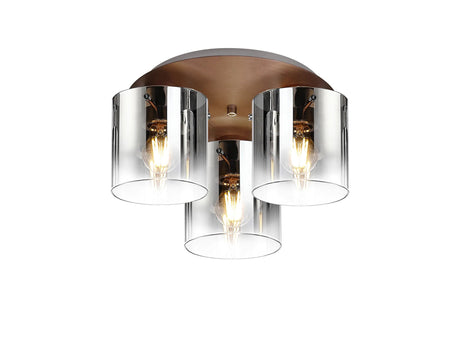 Chisholm Round Ceiling Flush, 3 Light Flush Fitting, Mocha/Smoke Fade Glass