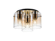Chisholm Round Ceiling Flush, 3 Light Flush Fitting, Polished Nickel/Black/Amber Fade Glass